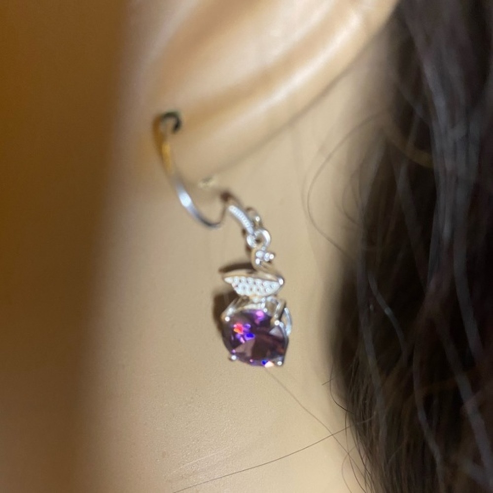 🌺Simulated amethyst Dangling Earrings in sterling silver - Picture 2 of 5